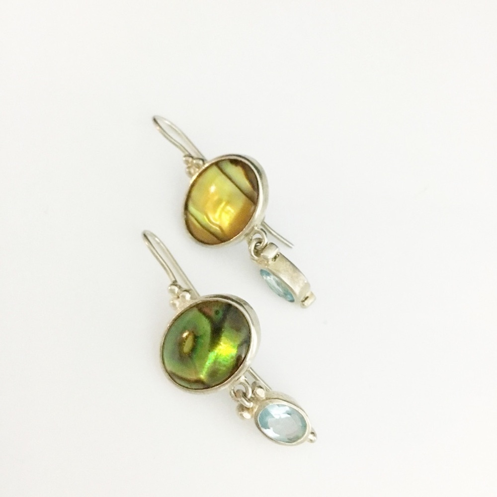 Sterling Silver Dangle Earrings Iridescent Stones